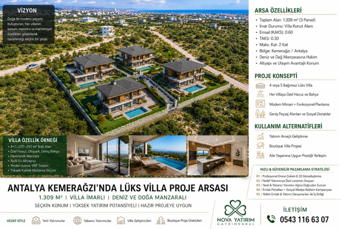 KEMERAĞZINDA 1309m² | LÜKS VİLLA PROJESİNE UYGUN | SATILIK ARSA