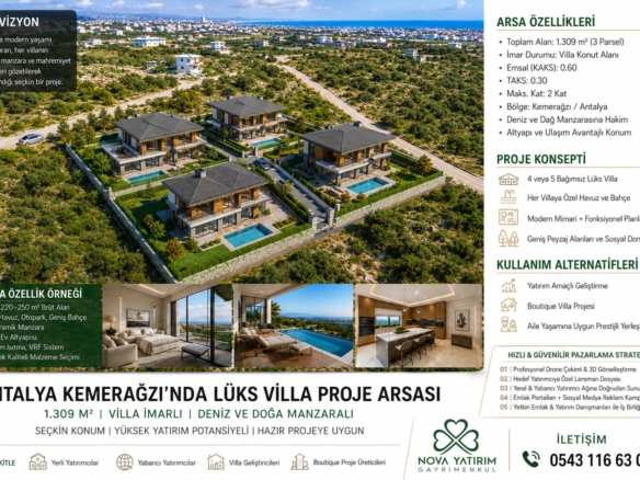 KEMERAĞZINDA 1309m² | LÜKS VİLLA PROJESİNE UYGUN | SATILIK ARSA